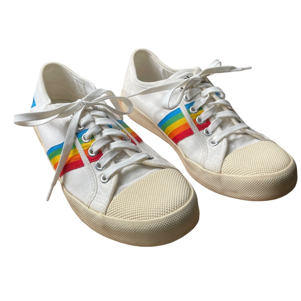 GOLA Coaster Rainbow Sneakers Shoes Laced White Canvas Vegan Size 7